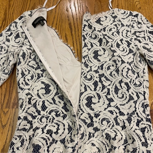 Tadashi Shoji Dark Navy & Ivory Lace 3/4 Sleeve Gown - Picture 12 of 16